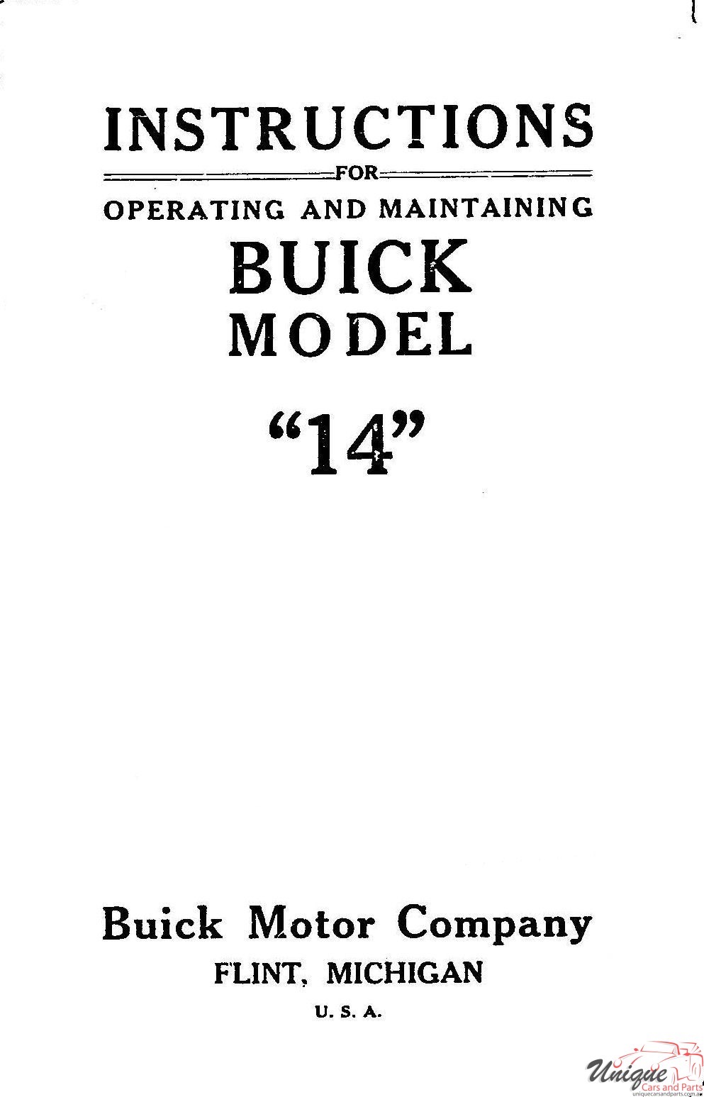 1910 Buick Model 14 Operating Instructions